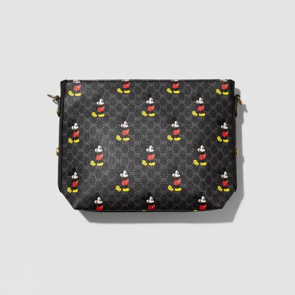 Character Print Black Crossbody Bag with Gold Chain